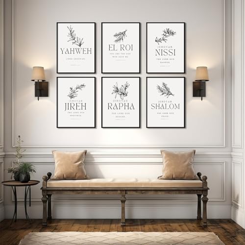 Christian Hebrew Names of God Canvas Wall Art Set - 8x10 Inch Unframed, 6 Prints