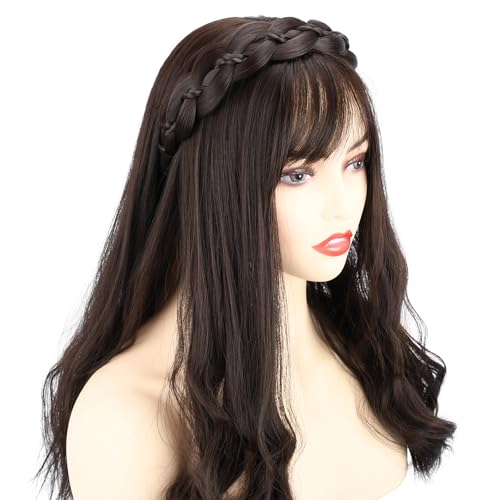 Wide Braided Headband with Teeth - Chestnut Synthetic Fishtail Hairpiece