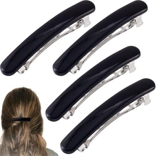 VARMDUKKE Black Oval French Hair Barrettes - Small, Non-Slip Hair Clips for Women, 2.48 Inch