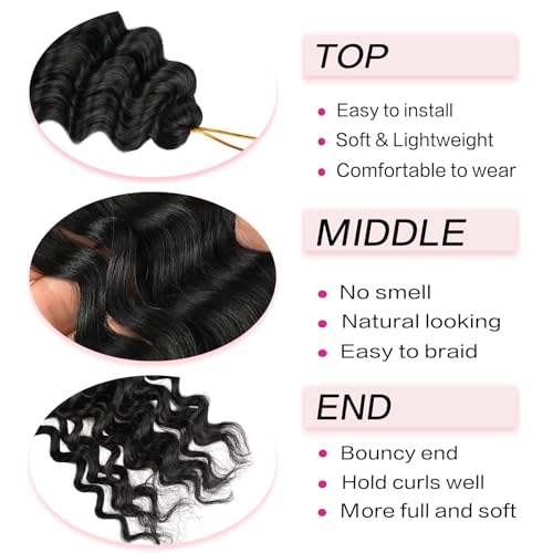 FEILIMEI Deep Wave Crochet Hair Extensions #2 24 Inch Pack of 8 - Curly Synthetic Braiding Hair for Women