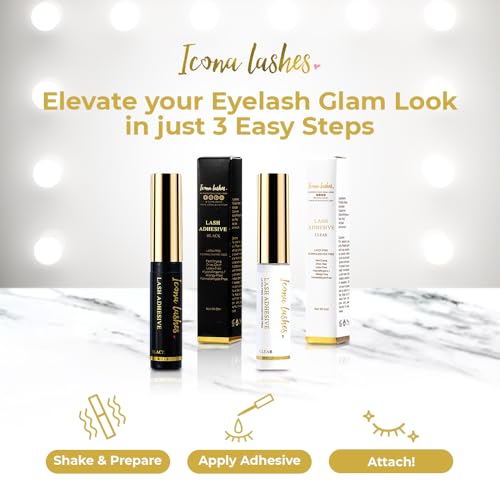 Icona Lashes Black Eyelash Glue - Fast Drying, 48-Hour Hold, Latex-Free, 5ml