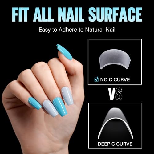 TOMICCA Short Coffin Nail Tips - 240 Pcs Half Cover Acrylic