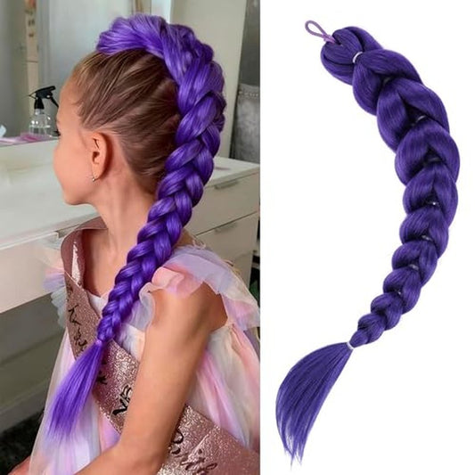 Getgal 24 inch Purple Braids Ponytail Hair Pre Braiding Hair with Tie Synthetic Purple Hair Extensions for Halloween Costume Cosplay£¨24inch Braids Ponytail£©