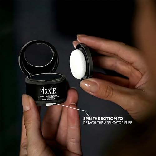 FIXXIE Black Hairline Powder - Root Touch Up, Windproof & Sweatproof Concealer with Mirror & Puff