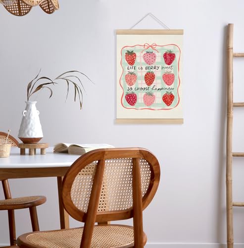 Pink Bow Strawberry Wall Art Poster - 12x16 Inch Hanging Decor