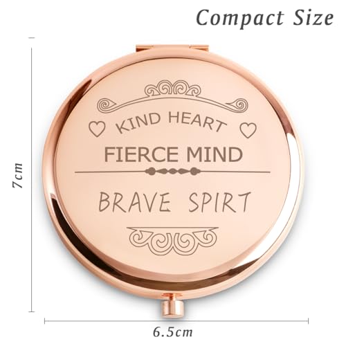 Personalized Inspirational Compact Mirror for Women - Kind Heart Fierce Mind Brave Spirit Gift for Her