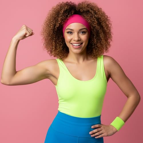 Neon Pink Headband for Women - Wide Non-Slip Sports & Yoga
