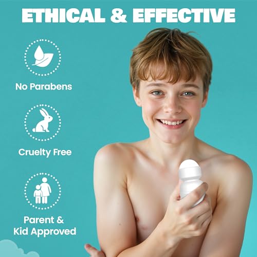 Fresh Kidz Kid & Teen Unscented Deodorant 3-Pack, Baking Soda & Aluminum-Free, 24H Protection, 1.86 fl oz