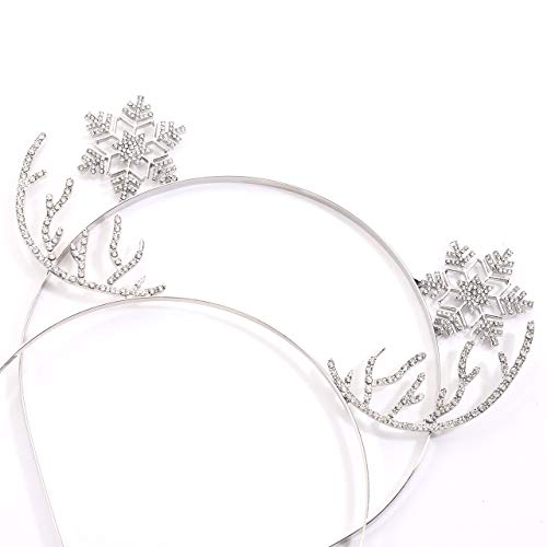 Urwomin Silver Christmas Reindeer Antler Headband with Rhinestones - Holiday Snowflake Hair Accessory