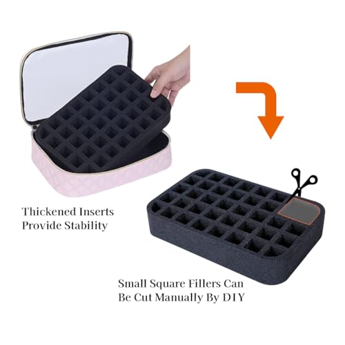 Pink Clear Nail Polish Organizer Bag Holds 40 Bottles with Detachable Compartments