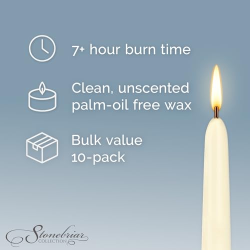 Stonebriar Ivory Taper Candles - 10 Pack, 10" Unscented, 7 Hour Burn
