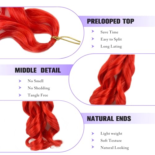 Paraglame 12 Inch Red French Curl Braiding Hair, 8 Packs Synthetic Wavy