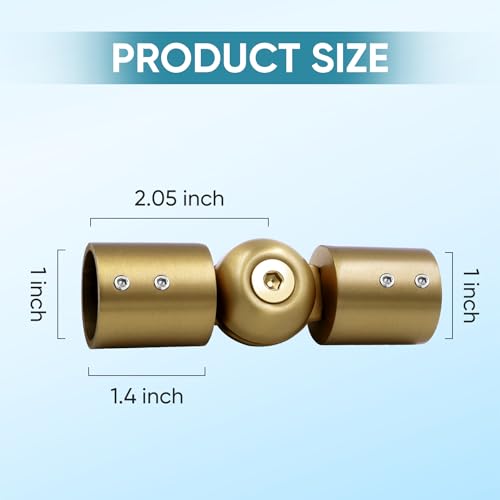 Adjustable Corner Curtain Rod Connector for 1 Inch Bay Windows - Gold