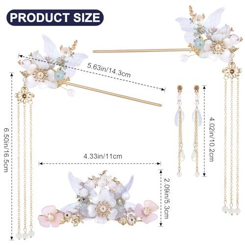 HINZIC 5pcs Blue Flower Tassel Hairpins for Weddings & Events