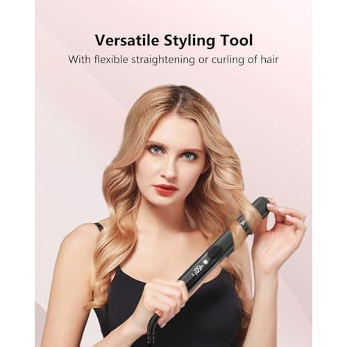 Annlary Hair Straightener 1 Inch Flat Iron and Curler 2 in 1 Titanium Ceramic Ionic Dual Voltage Straightener with Heat-Resistant Silicone, for Less Frizz, Shinier & Smoother