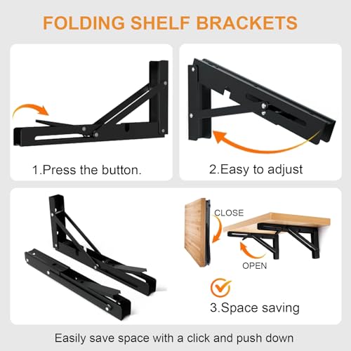 Storystore 8-Inch Folding Shelf Brackets - Heavy Duty Space-Saving Design