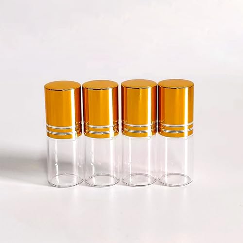 50 PCS 3ml Essential Oil Roller Bottles - Clear Glass with Gold Caps