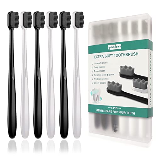 Gold Dawn 6 Pack Extra Soft Toothbrush for Sensitive Gums - Gray Bristles
