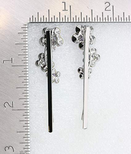 Navy Blue Rhinestone Floral Hair Clips - Elegant Crystal Bobby Pins (Set of 2)