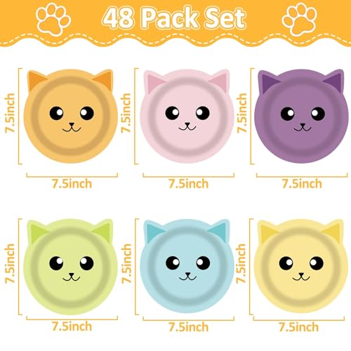 48PCS Cat Party Dinnerware Set - Colorful Disposable Plates