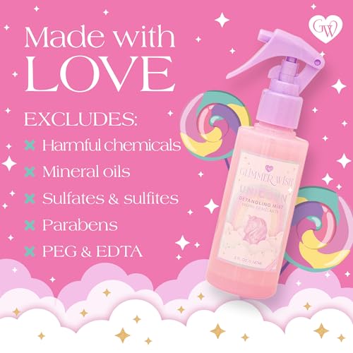 Glimmer Wish Unicorn Hair Detangler Spray ? Leave-In Conditioner for Kids & Women, Tangle-Free Detangling Mist, 5 fl oz | Unicorn Hair