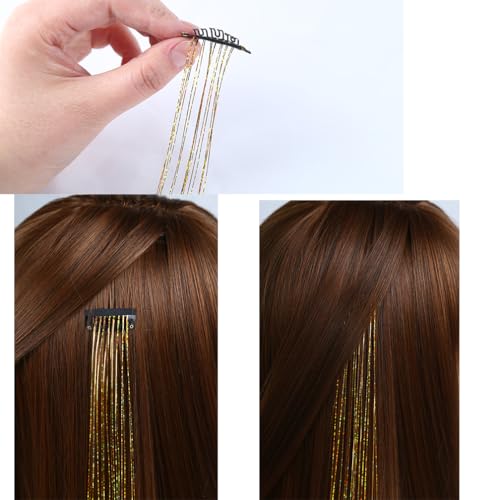 BALINGHAIR 22 Inch Lake Blue Clip-in Tinsel Hair Extensions, 12 Pcs Sparkling Glitter Hair Accessories for Women & Kids
