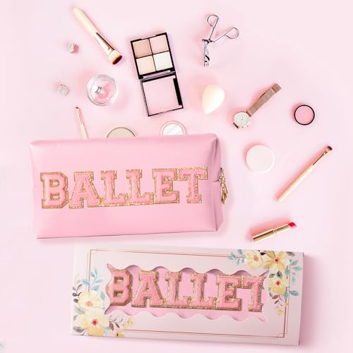 Ballet Makeup Bag for Girls - Pink Chenille Cosmetic Pouch