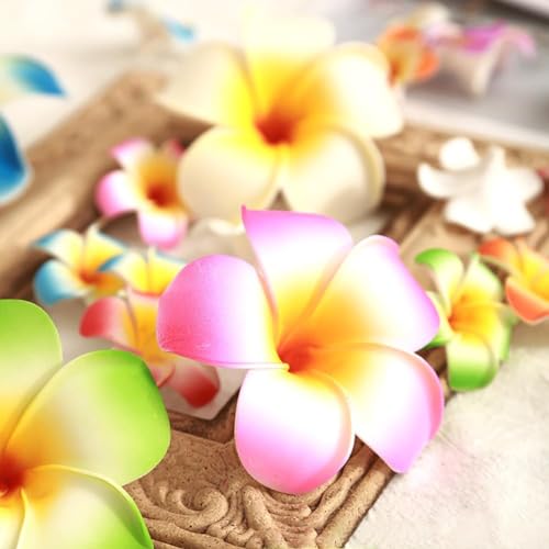 10 Pcs Multicolor Plumeria Flower Hair Clips - 7cm Hawaiian Barrettes