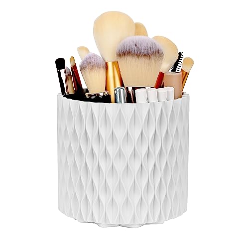 WAFJAMF 360° Rotating Makeup Brush Holder 5 Slot Storage Organizer - White, Classic Style