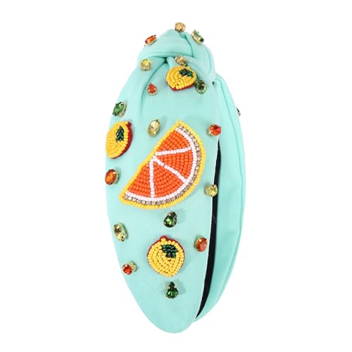 Mokkia Summer Headband for Women - Beaded Flower & Palm Leaf, Lemon A
