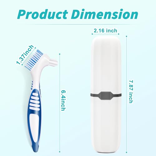 TaShow 6+1 Pcs Denture Brush Set with Carrying Case - Soft Dual-Head Dental Cleaners