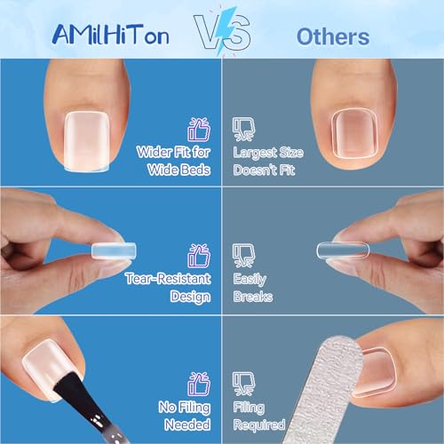 AMilHiTon Thickening Square Toe Nail Tips - 300PCS Full Cover for Wide Long Nails, Matte Pre-Shaped Toenails, 15 Sizes, Home DIY Pedicure, Listing: ThickeningSquareTOE-300