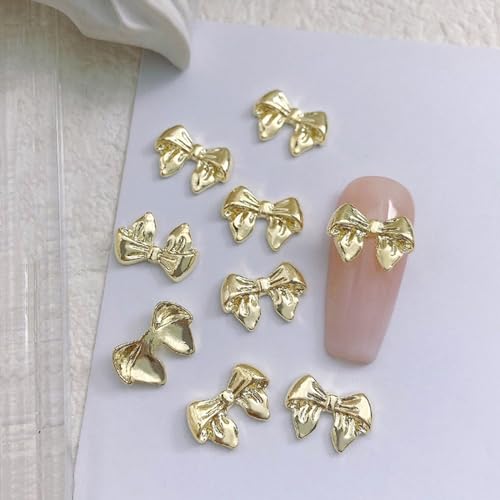 Gold Bow Nail Charms 30Pcs Kawaii 3D Alloy Nail Art Decorations for Women Girls