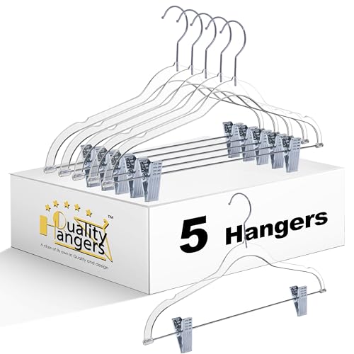 Clear Plastic Pants Hangers with Clips - 5 Pack Heavy Duty