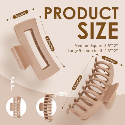 Mia Klein Non-Slip Hair Claw Clips Without Hairpin - 8 Pack, Matte Finish, Strong Hold