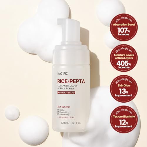 NACIFIC Rice Pepta Collagen Glow Bubble Toner 100ml - Vegan Hydrating Toner for Dry Skin
