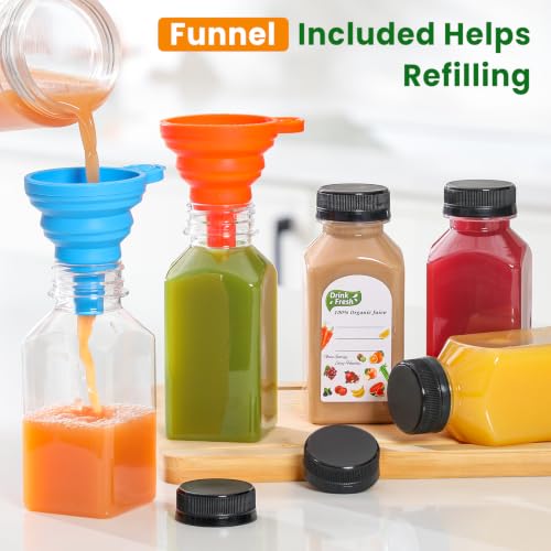 8oz Reusable Plastic Juice Bottles Pack of 12 with Caps & Labels - Leakproof, BPA-Free