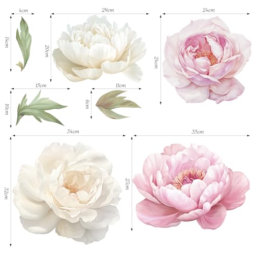 SHUCHING Peony Wall Decal - Large Pink Flower Sticker for Bedroom