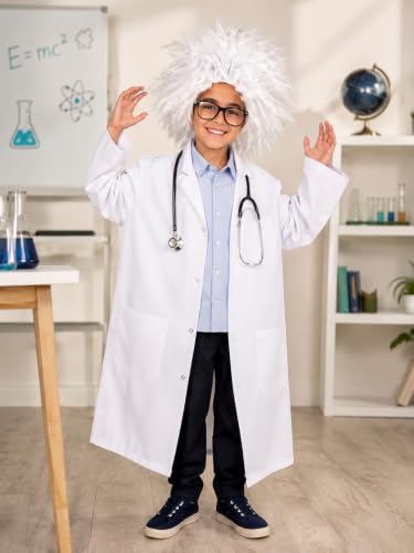 Skeleteen Mad Scientist Costume Wig - One Size White Curly Wig
