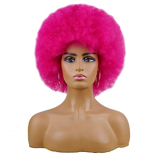 Andromeda 10-Inch Hot Pink 70s Afro Wig - Kinky Curly Heat-Resistant Fiber
