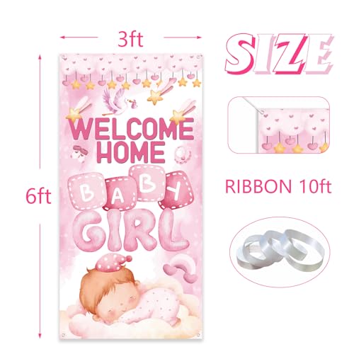 Welcome Home Baby Girl Banner - 6x3ft Pink Nursery Decor