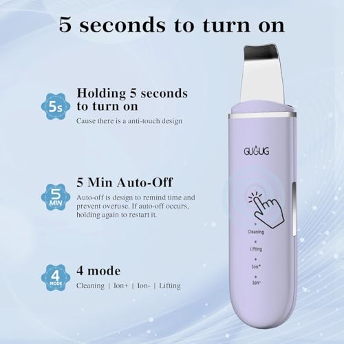 GUGUG Skin Scrubber Spatula - 4-Mode Ultrasonic Facial Pore Cleaner (Purple)