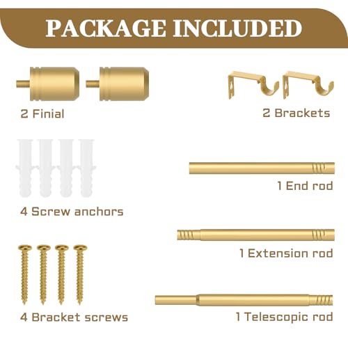 GXOACKJ Adjustable Gold Curtain Rods 28-60 Inches with Brackets