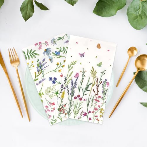 Wildflower Paper Napkins - 100 Pack Disposable Floral Guest Napkins