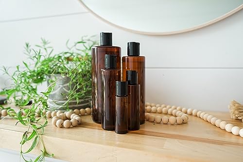 1oz Amber Plastic Bottles (Pack of 12) with Screw Caps - Reusable Travel Containers