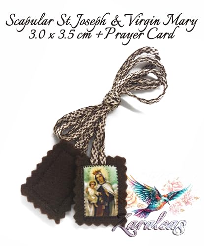 Handmade Catholic Scapular - Brown Wool Icon of Saint Joseph & Our Lady Mt Carmel