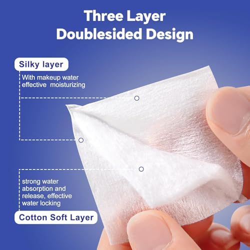 Cottonessence 475 Count Square Cotton Pads for Face & Eye Makeup Remover, Double-Sided, Hypoallergenic, Ultra-Thin & Thick, Reusable Packaging