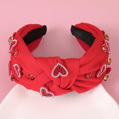 Rhinestone Heart Headband for Women - Valentine's Day Knotted Hairband