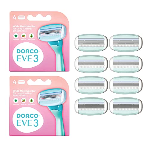 DORCO EVE 3 Razor Blade Refills - 8 Pack with Moisturizing Aloe Bar