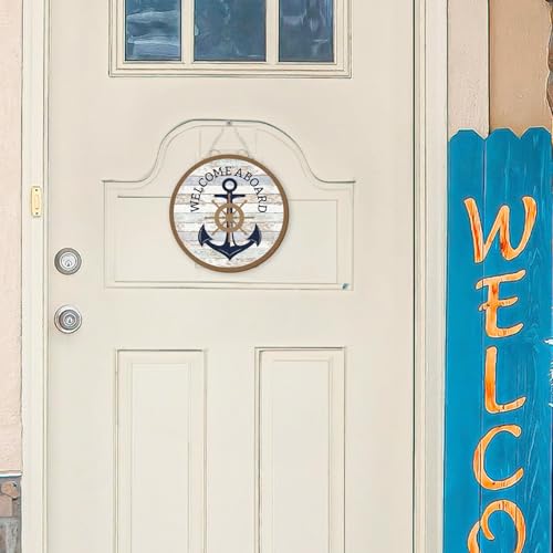 Nautical Welcome Aboard Anchor Sign - 12x12 Inch Wall Decor